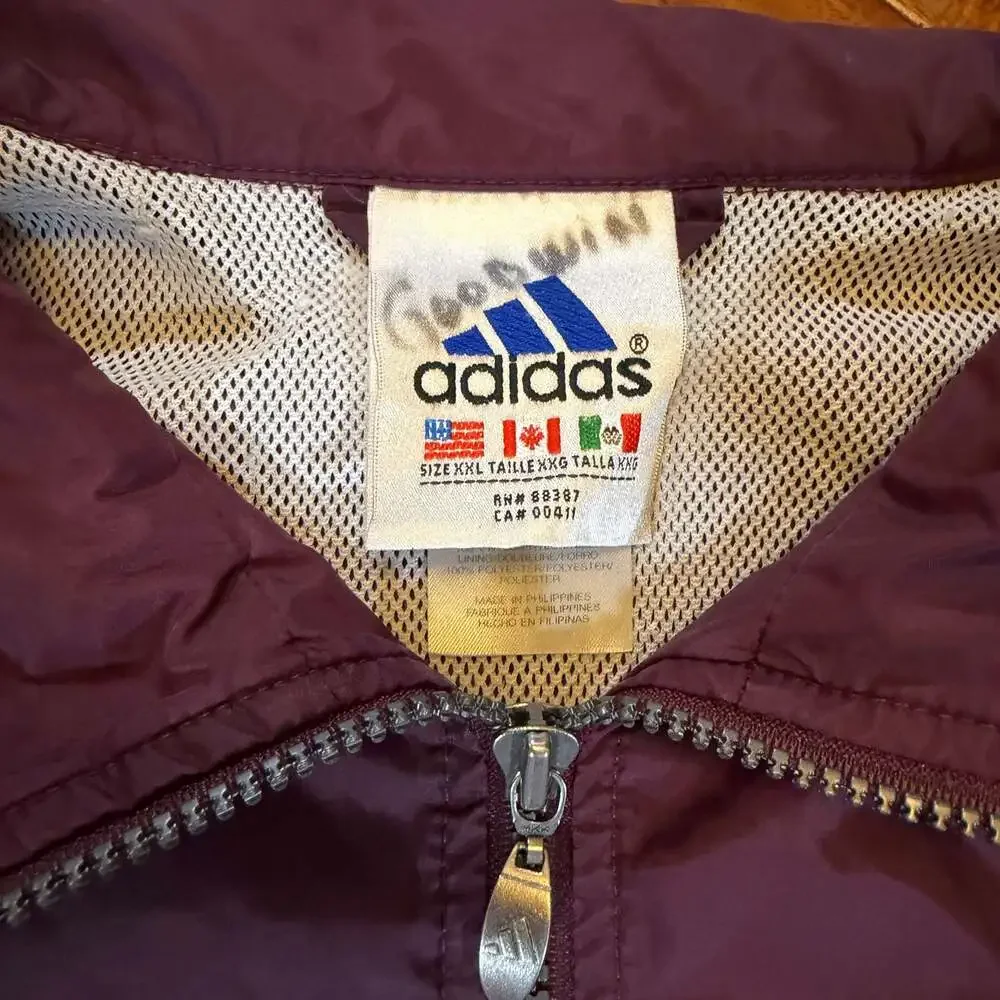 Vintage Adidas 90s Quarter Zip Pullover Windbreaker Jacket Burgundy and Grey